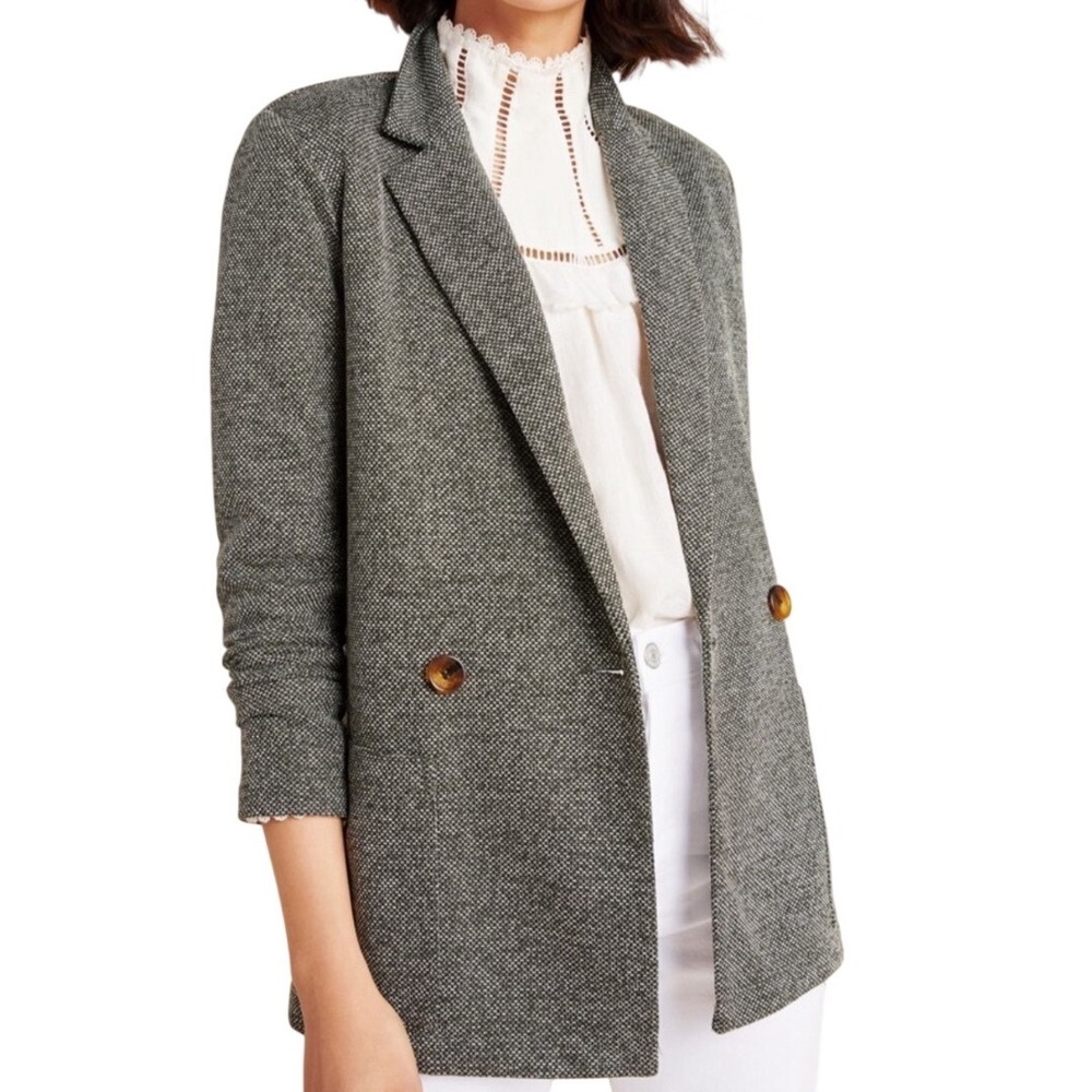 Daniel Rainn Anthropologie 1X Cambridge Green Gray Knit Blazer Jacket NWT